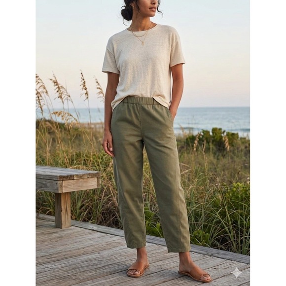 Marine Layer Pants - NWT Marine Layer Jessie Barrel Leg Pants Green Olive M  Drawstring Casual $128